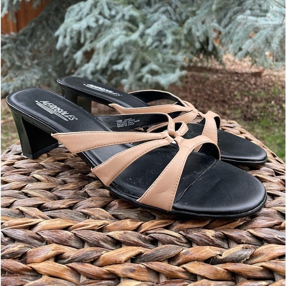 NEW Aerosoles Gemini Tan Leather Strappy 2” Block Heel Slide Mule Sandal Size 10 - Picture 5 of 10